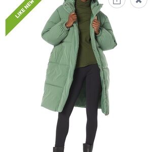 Essentials Green Puffer Coat Oversized Quilted Design